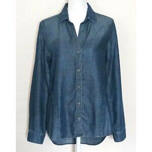 Cloth & Stone Blue Denim L/S Shirt Hi Low Hem Sz S Lightweight